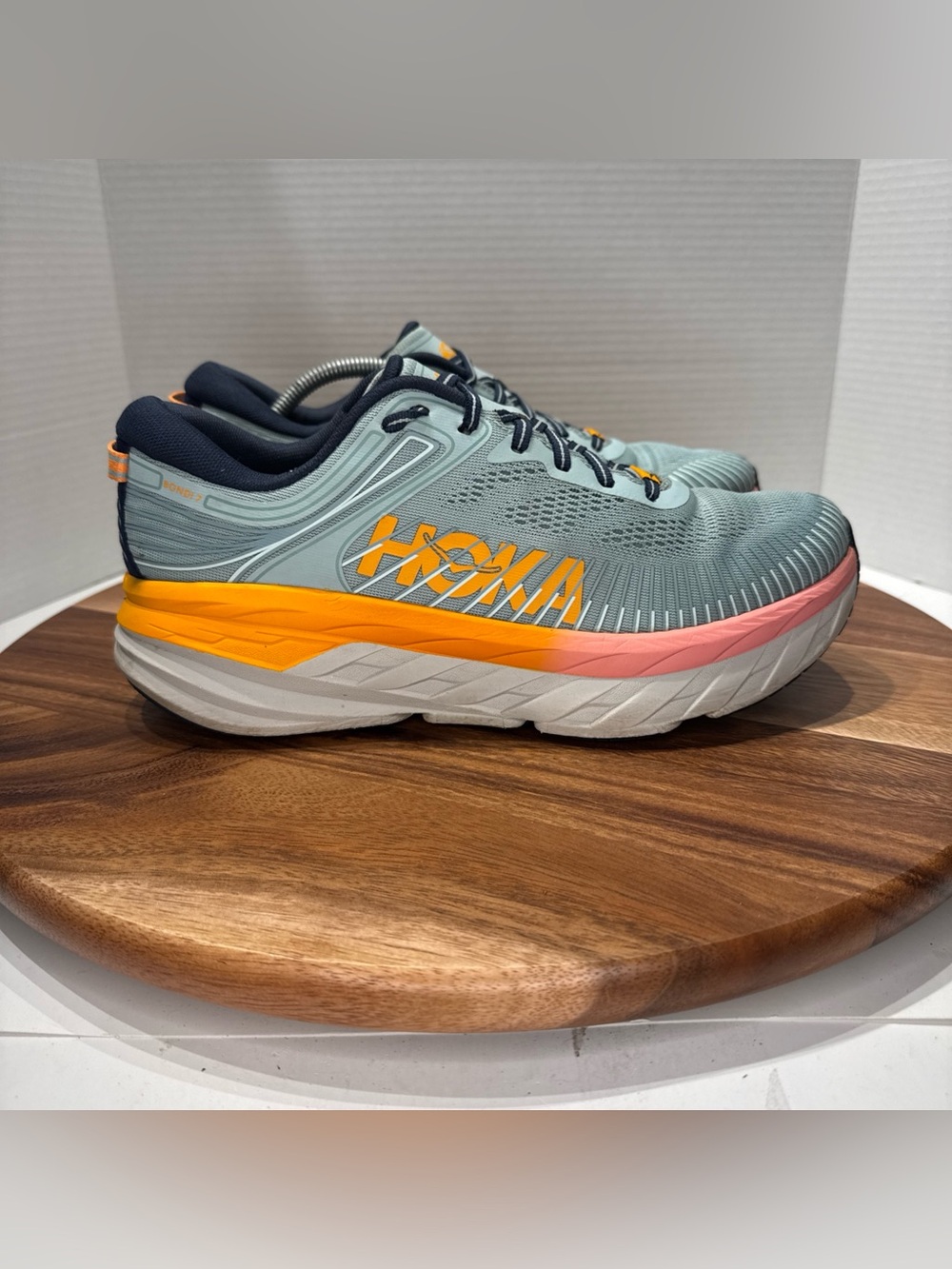Hoka One One Bondi 7 Running Shoes Womens 10B Blue Haze Orange Sneakers
